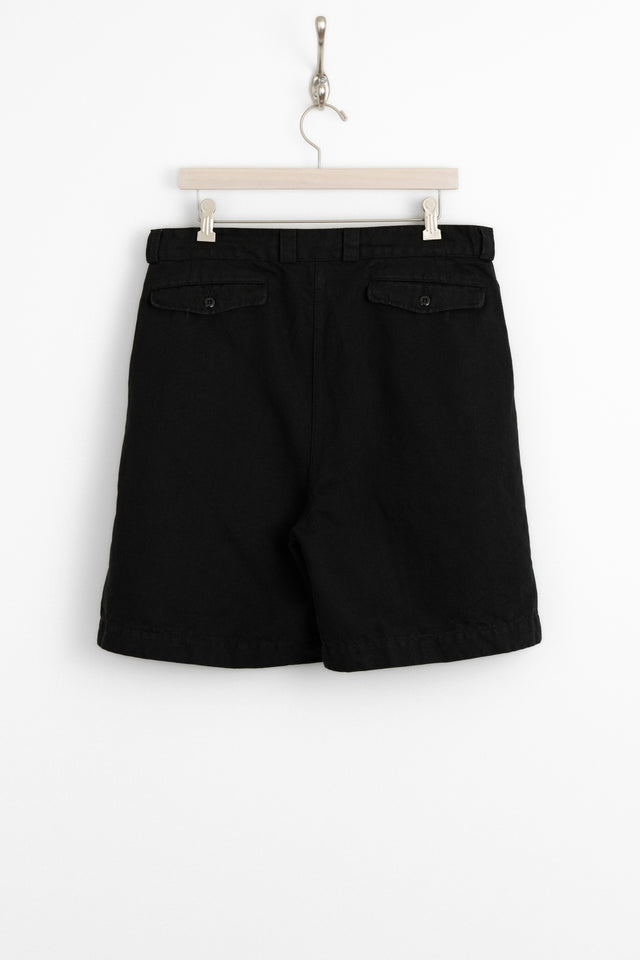 HATSKI Cotton / Linen Twill Pleated Thigh Wide Fit Shorts Black Perfect Circle men's seasonal and consignment online fashion shop