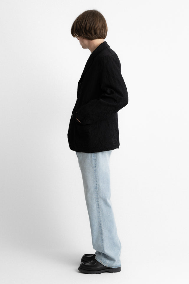 kaptain sunshine 25ss ks25sjk08 Take Easy 3 Button Jacket Washed Wool Linen Stripe Dobby Black perfect circle men's seasonal and consignment online fashion shop