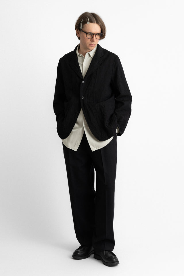 kaptain sunshine 25ss ks25sjk08 Take Easy 3 Button Jacket Washed Wool Linen Stripe Dobby Black perfect circle men's seasonal and consignment online fashion shop