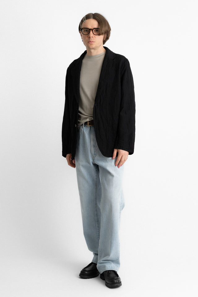 kaptain sunshine 25ss ks25sjk08 Take Easy 3 Button Jacket Washed Wool Linen Stripe Dobby Black perfect circle men's seasonal and consignment online fashion shop