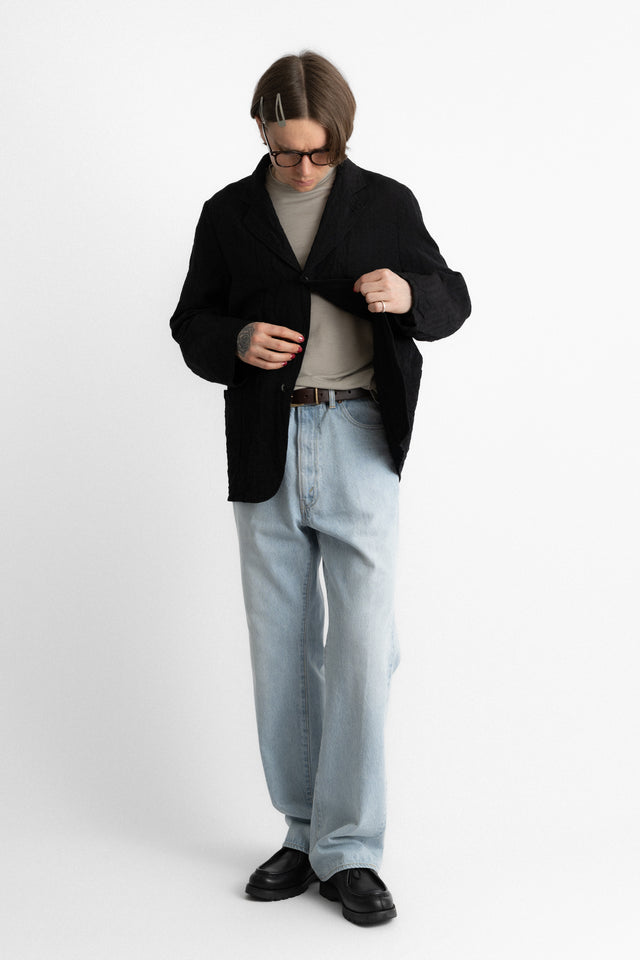 kaptain sunshine 25ss ks25sjk08 Take Easy 3 Button Jacket Washed Wool Linen Stripe Dobby Black perfect circle men's seasonal and consignment online fashion shop