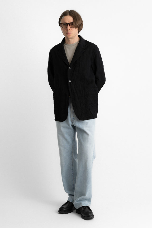 kaptain sunshine 25ss ks25sjk08 Take Easy 3 Button Jacket Washed Wool Linen Stripe Dobby Black perfect circle men's seasonal and consignment online fashion shop