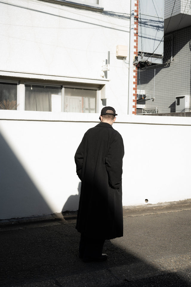 COMOLI, Object Dyed Cotton Balmacaan Coat Black, Size 2