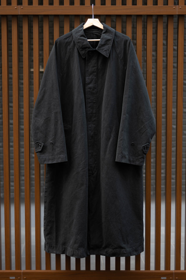 COMOLI, Object Dyed Cotton Balmacaan Coat Black, Size 2