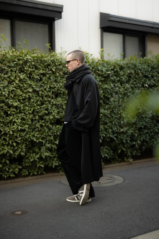 COMOLI, Wool Gabardine Balmacaan Coat Black, Size 2