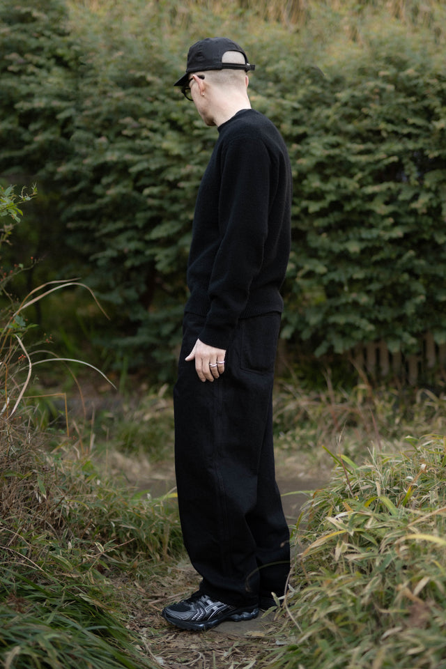 COMOLI, Lambswool Crewneck Knit Sweater Black, Size 2