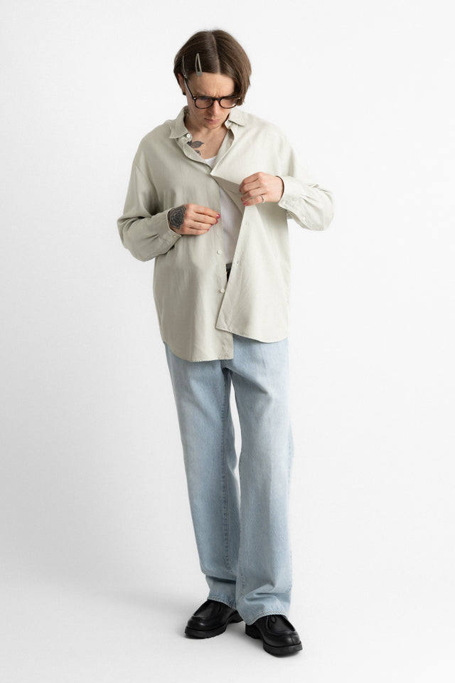 kaptain sunshine 25ss ks25ssh09 Plain Shirt Washed Silk Gabardine Whisper Green perfect circle men's seasonal and consignment fashion shop