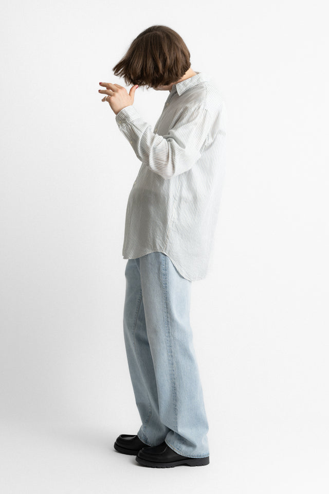 kaptain sunshine 25ss ks25ssh17 Plain Shirt Organic Giza Cotton Voile Mesh Stripe Blue perfect circle men's seasonal and consignment online fashion shop