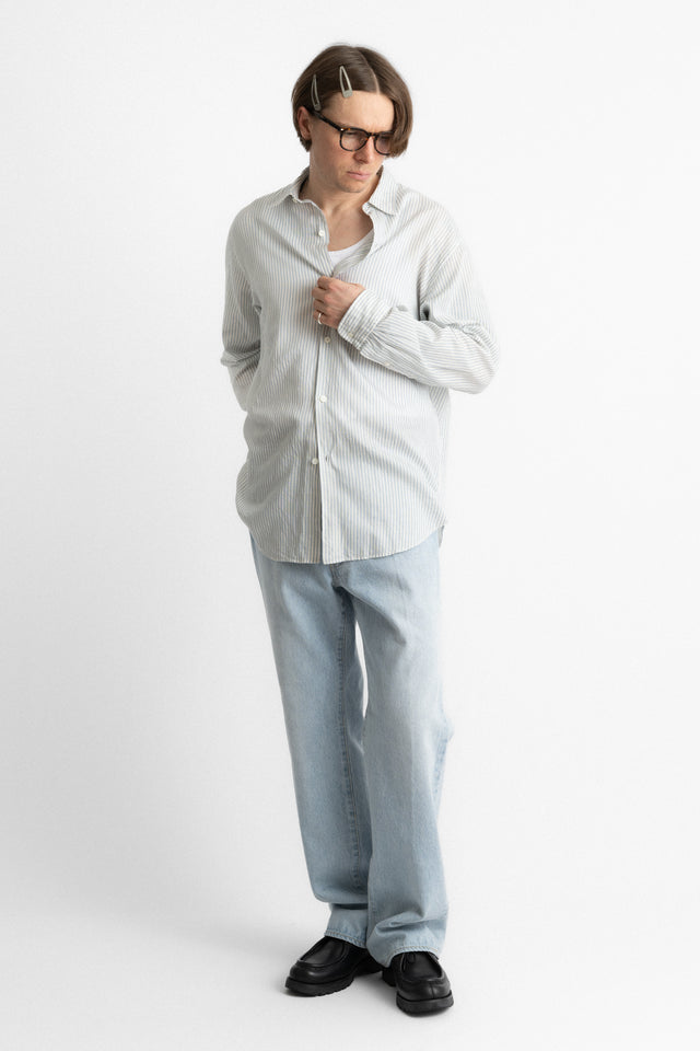 kaptain sunshine 25ss ks25ssh17 Plain Shirt Organic Giza Cotton Voile Mesh Stripe Blue perfect circle men's seasonal and consignment online fashion shop