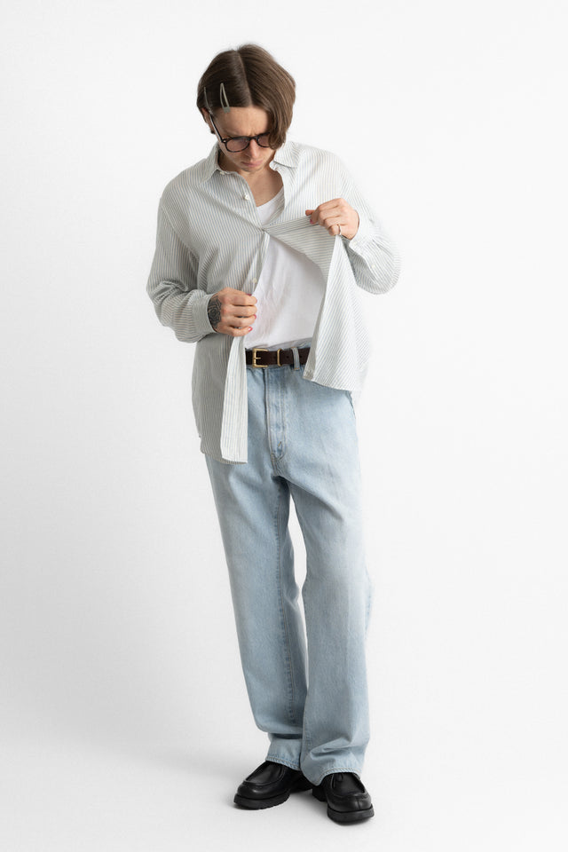 kaptain sunshine 25ss ks25ssh17 Plain Shirt Organic Giza Cotton Voile Mesh Stripe Blue perfect circle men's seasonal and consignment online fashion shop