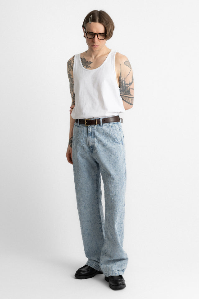 mfpen SS25 Straight Cut Jeans Light Blue Punch Out perfect circle men's seasonal & consignment online fashion shop