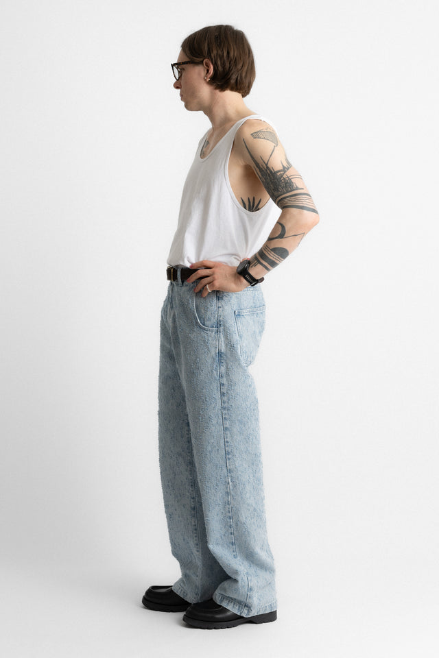 mfpen SS25 Straight Cut Jeans Light Blue Punch Out perfect circle men's seasonal & consignment online fashion shop