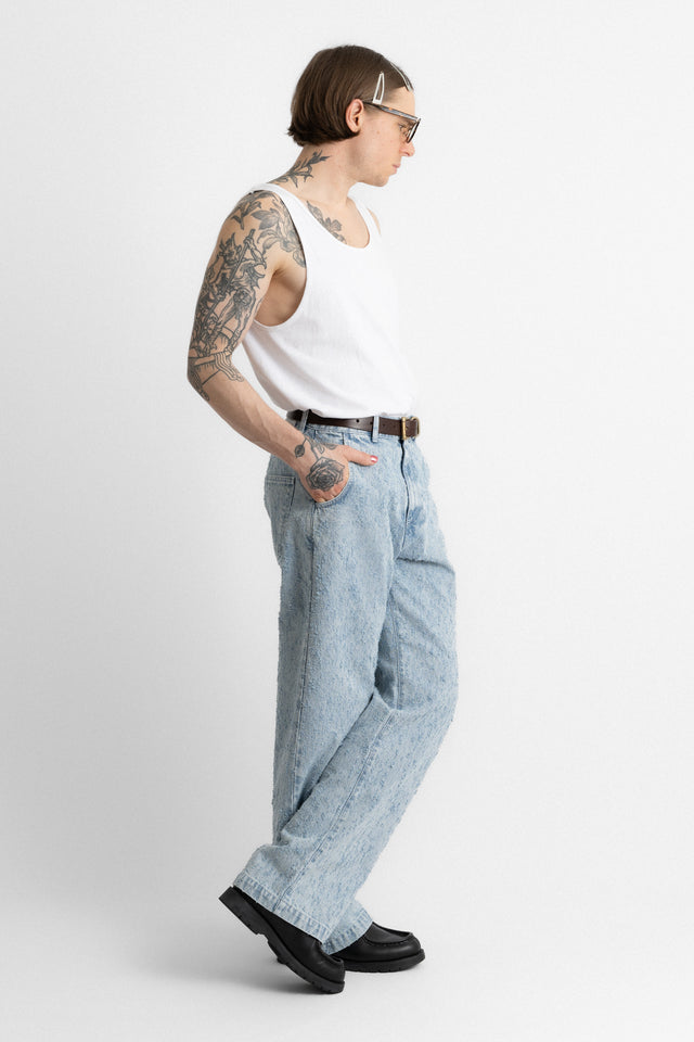 mfpen SS25 Straight Cut Jeans Light Blue Punch Out perfect circle men's seasonal & consignment online fashion shop