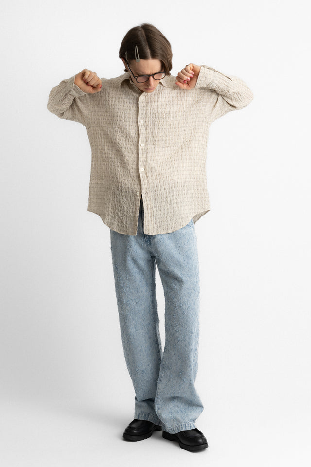 mfpen ss25 Executive Shirt Beige Structure Check perfect circle men's seasonal and consignment online fashion shop