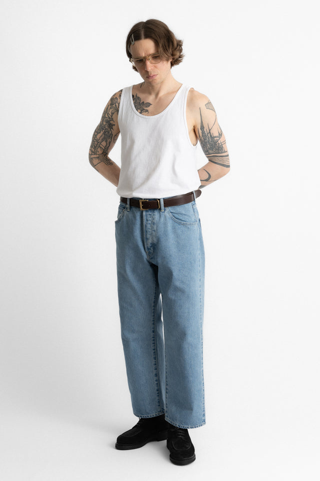 HATSKI 25SS Wide Tapered Selvedge Denim Ice Blue Wash Perfect Circle men's seasonal and consignment online fashion shop