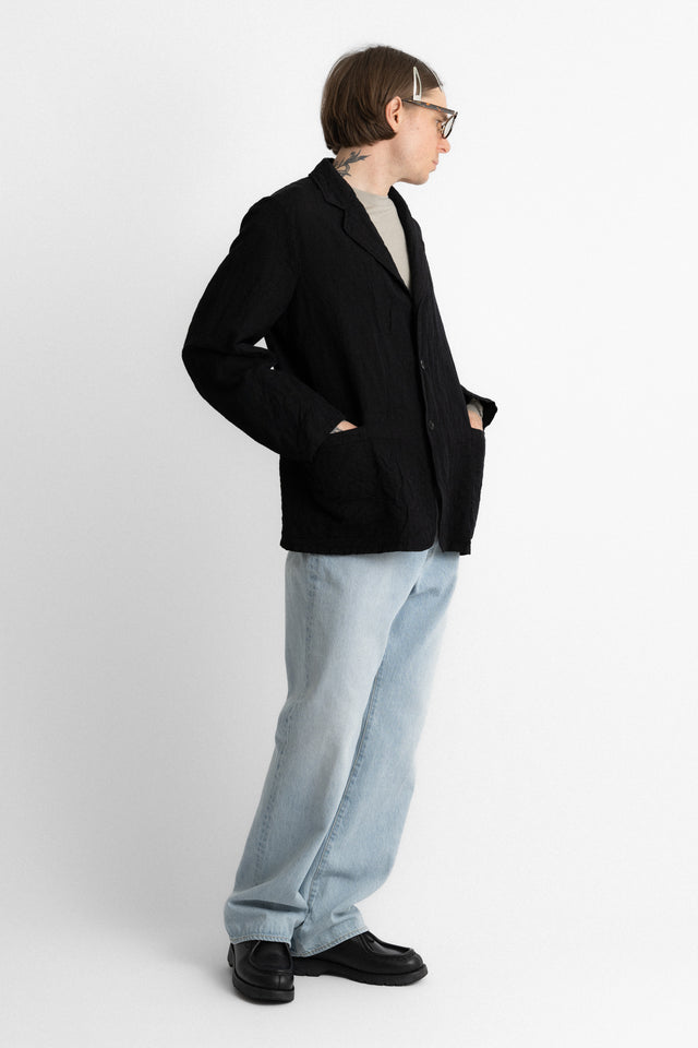 kaptain sunshine 25ss ks25sjk08 Take Easy 3 Button Jacket Washed Wool Linen Stripe Dobby Black perfect circle men's seasonal and consignment online fashion shop