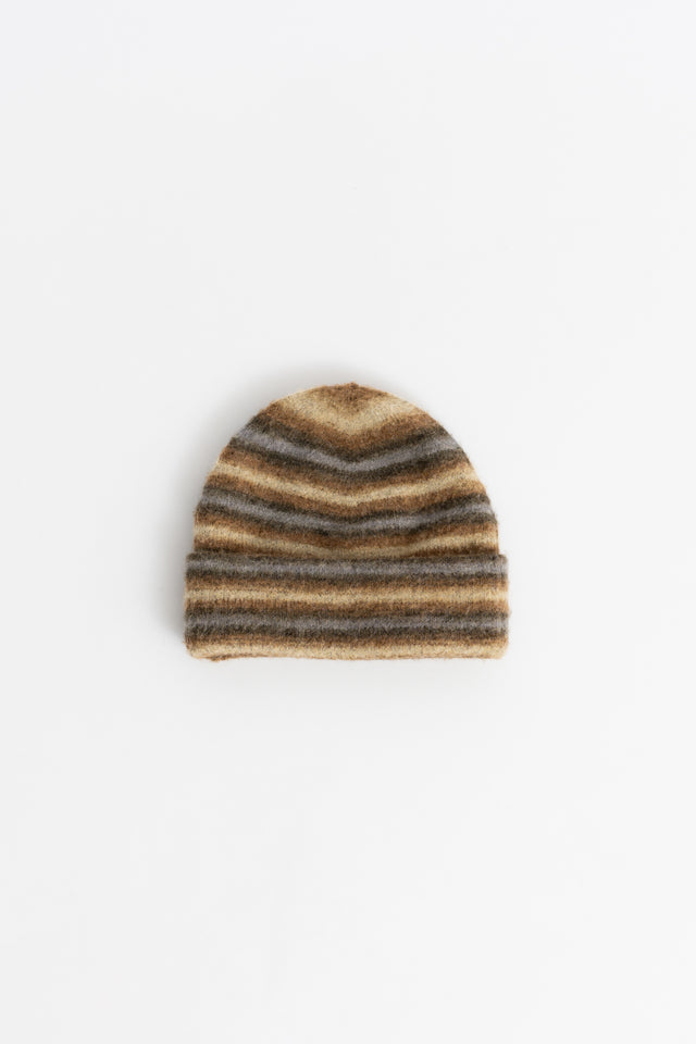 Adsum, Multi Stripe Wool Blend Beanie Brown, Size OS Perfect Circle men's seasonal & consignment fashion shop