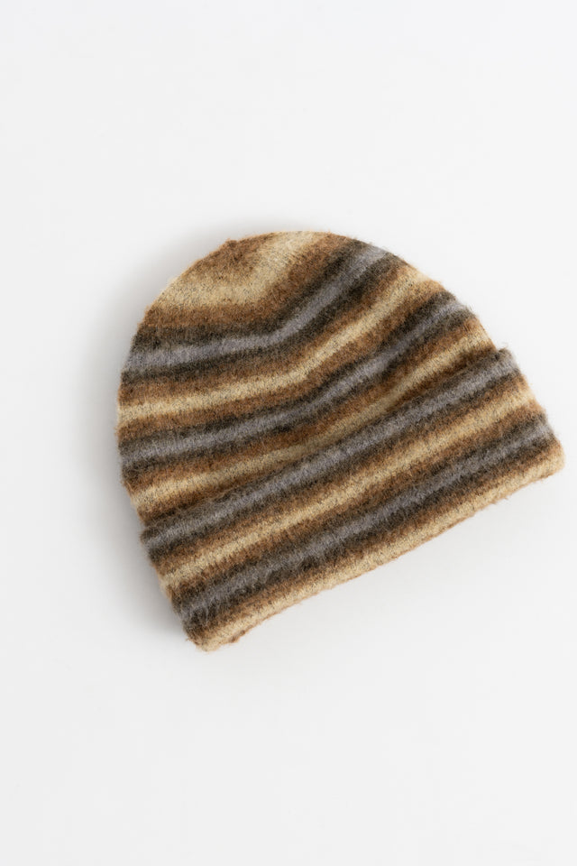 Adsum, Multi Stripe Wool Blend Beanie Brown, Size OS