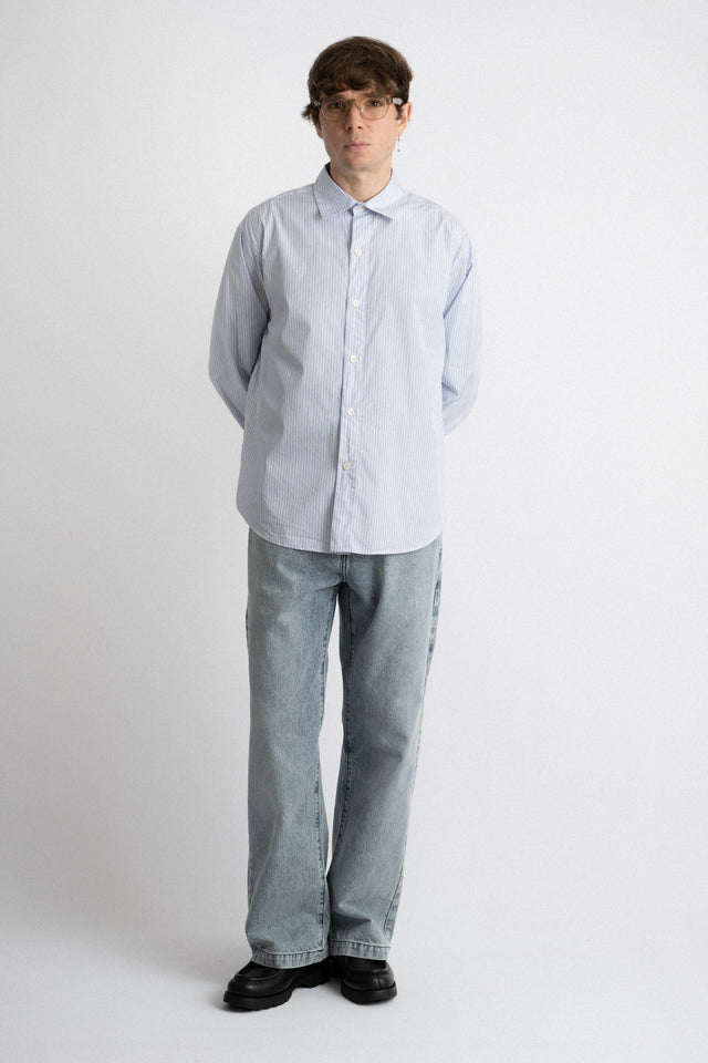 mfpen FW24 men's collection Common Shirt Blue Fine Stripe Perfect Cirlce Men's Seasonal & Consignment Fashion Shop