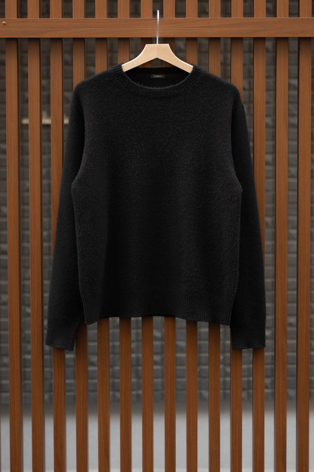 COMOLI, Lambswool Crewneck Knit Sweater Black, Size 2