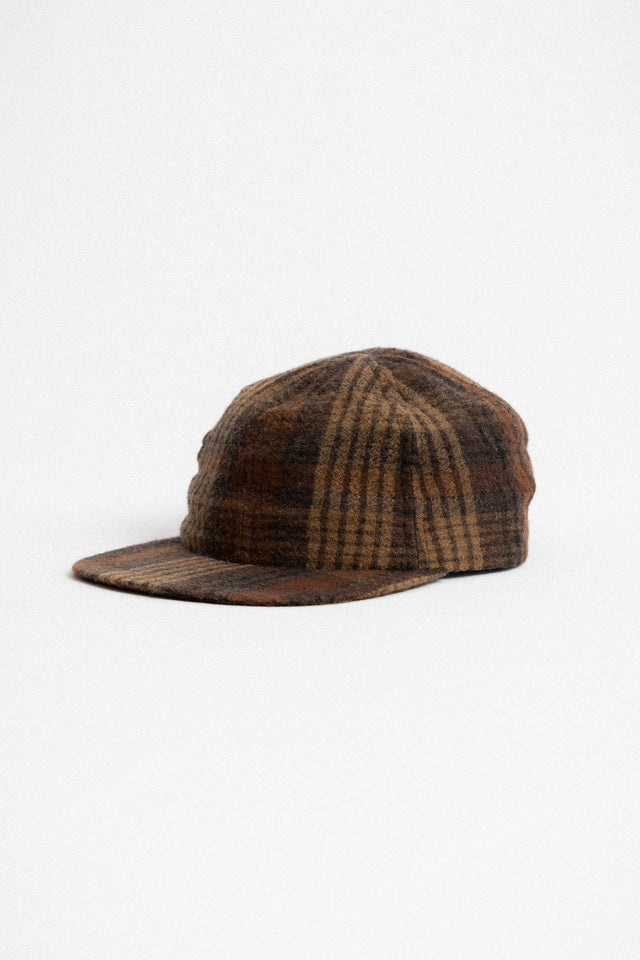 Evan Kinori, Wool Gauze Cap, Brown Check Perfect Circle men's seasonal & consignment fashion shop
