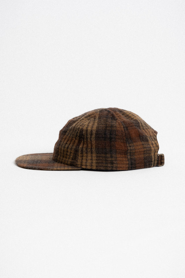 Evan Kinori, Wool Gauze Cap, Brown Check Perfect Circle men's seasonal & consignment fashion shop