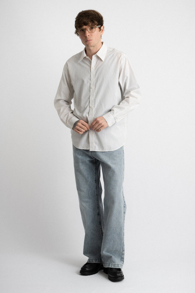 mfpen FW24 Men's Collection Evening Shirt White Mini Stripe Perfect Circle Men's Seasonal & Consignment Fashion Shop