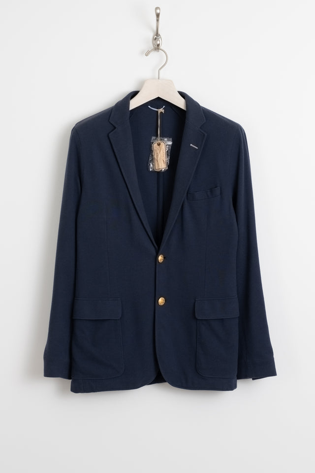 GANT RUGGER, Cotton Jersey Hopsack Blazer Yankee Blue, Size 48 Perfect Circle Men's Seasonal & Consignment Fashion Shop