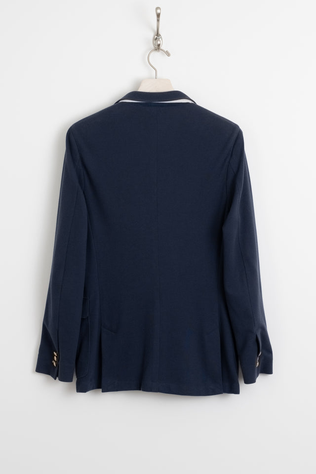 GANT RUGGER, Cotton Jersey Hopsack Blazer Yankee Blue, Size 48 Perfect Circle Men's Seasonal & Consignment Fashion Shop