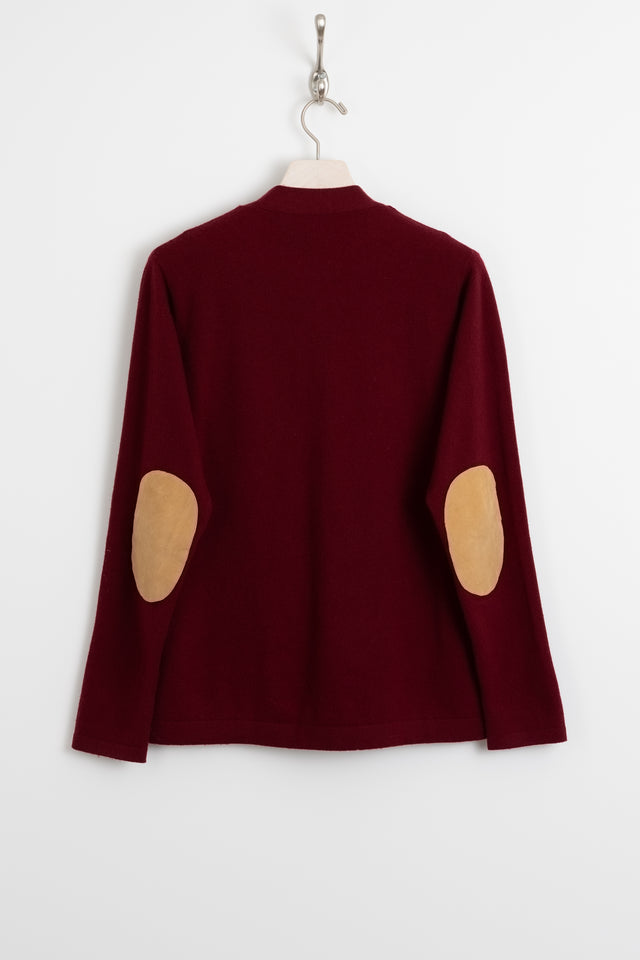 GANT RUGGER, The Hunter Lambswool Cardigan w/ Leather Patches Burgundy, Size M Perfect Circle Men's Seasonal & Consignment Fashion Shop