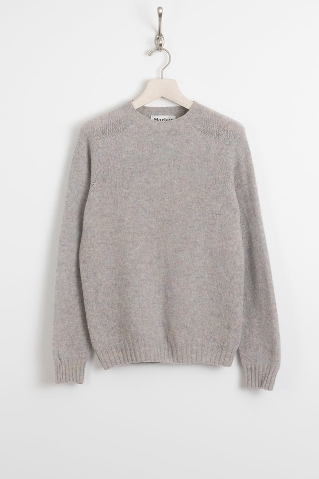 Harley Of Scotland, Shetland Wool Raglan Sweater Sea Pearl, Size S Perfect Circle Men's Seasonal & Consignment Fashion Shop