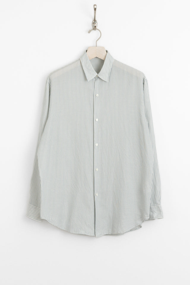 kaptain sunshine 25ss ks25ssh17 Plain Shirt Organic Giza Cotton Voile Mesh Stripe Blue perfect circle men's seasonal and consignment online fashion shop