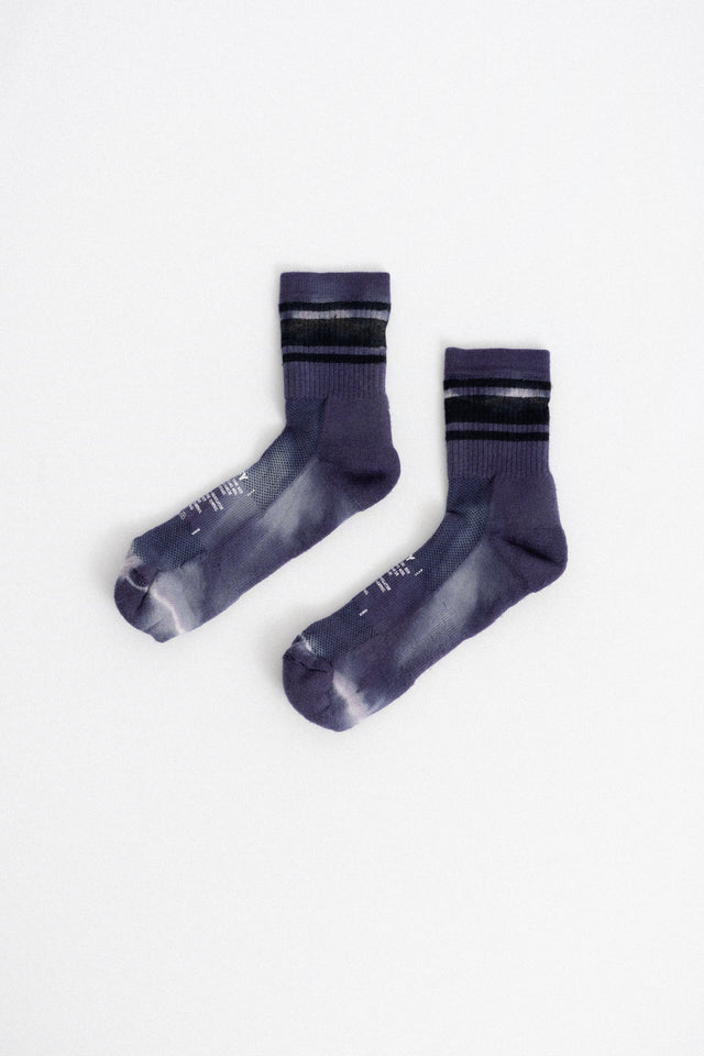 Satisfy Running Paris FW24 Men's Collection Merino Tube Socks Deep Lilac Tie-Dye Perfect Circle men's seasonal & consignment fashion shop