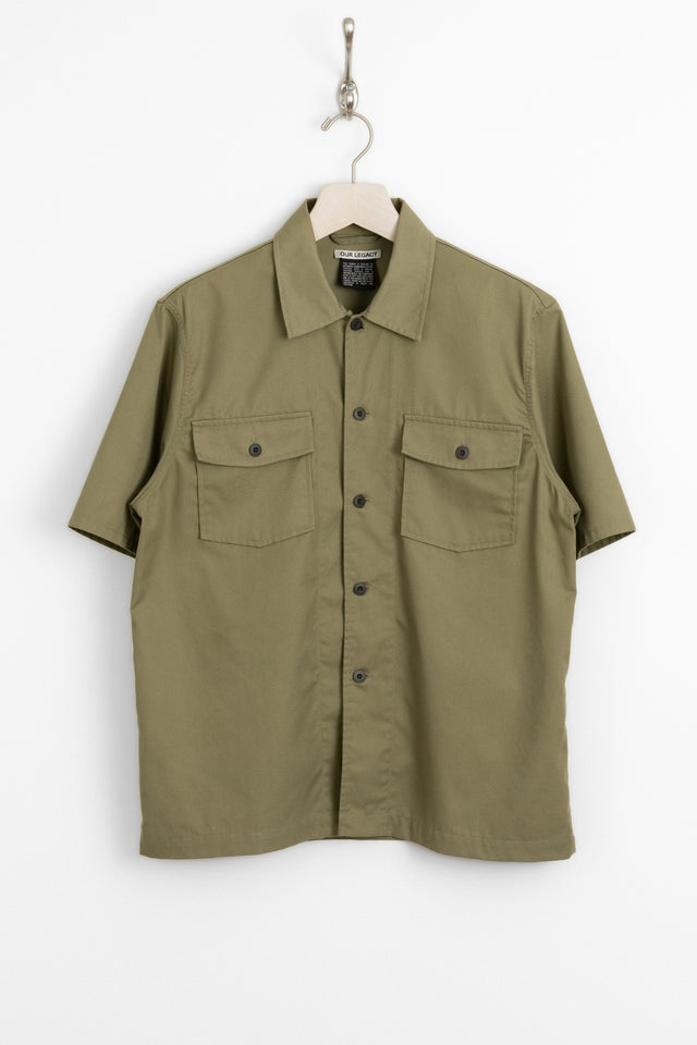 Our Legacy, Cotton Blend Twill Short Sleeve Work Shirt Khaki, Size 48 Perfect Circle men's seasonal and consignment online fashion shop