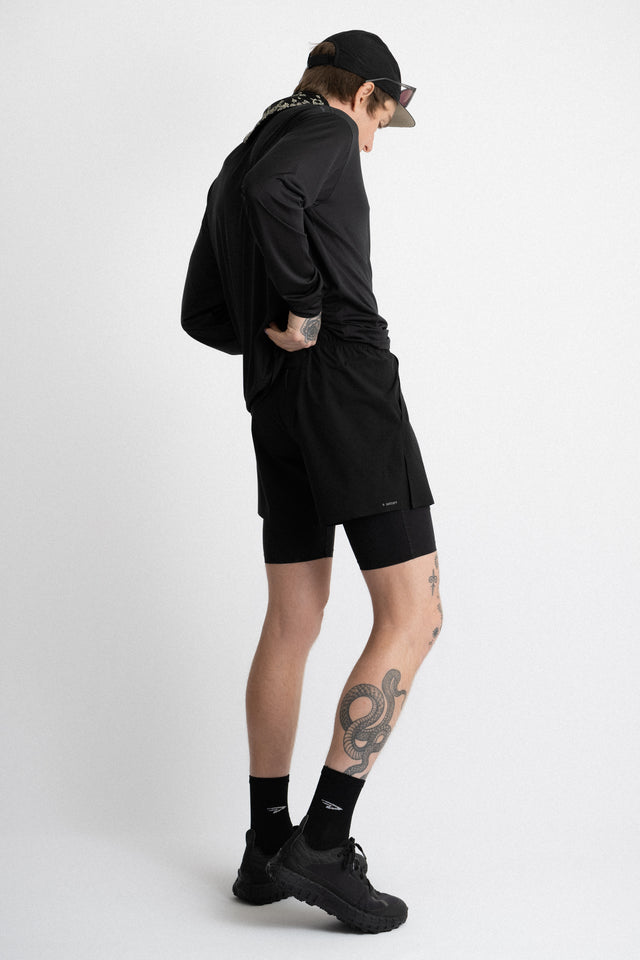 Satisfy Running Paris FW24 Men's Collection PeaceShell™ 5" Unlined Shorts Black Perfect Circle Men's Seasonal & Consignment Fashion Shop