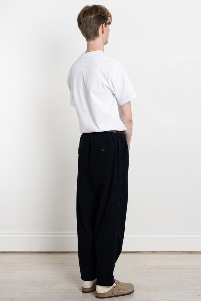 Universal Works FW23 Men's Collection Pleated Track Pant Cord Navy Calculus Victoria BC Canada