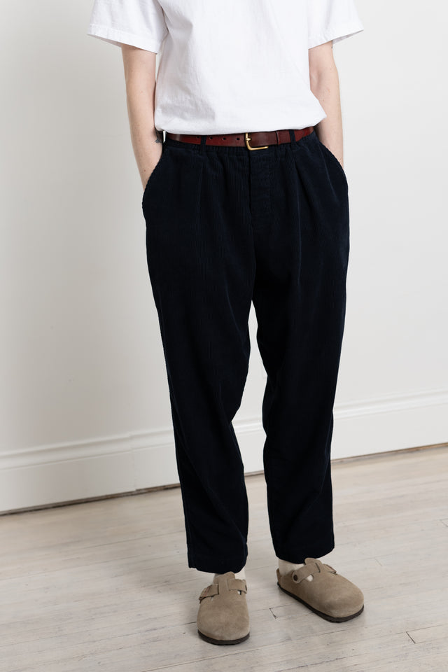 Universal Works FW23 Men's Collection Pleated Track Pant Cord Navy Calculus Victoria BC Canada