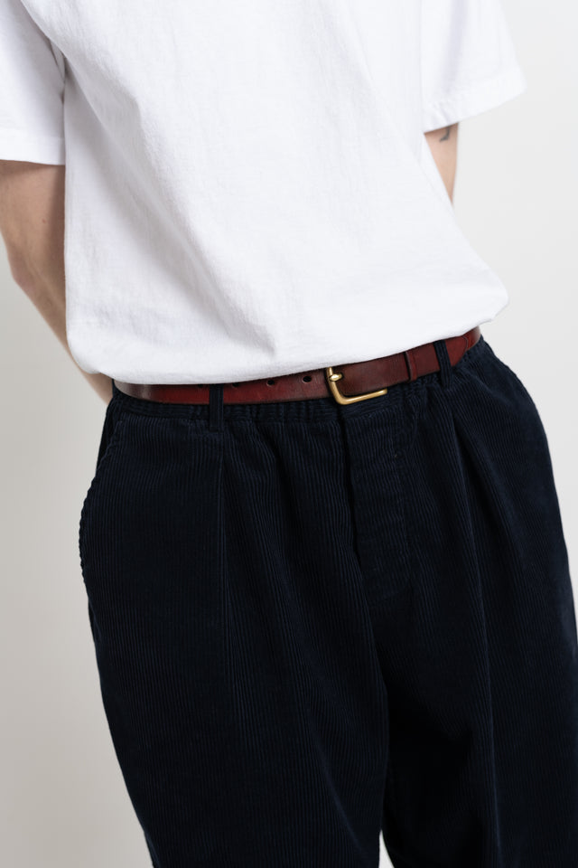 Universal Works FW23 Men's Collection Pleated Track Pant Cord Navy Calculus Victoria BC Canada