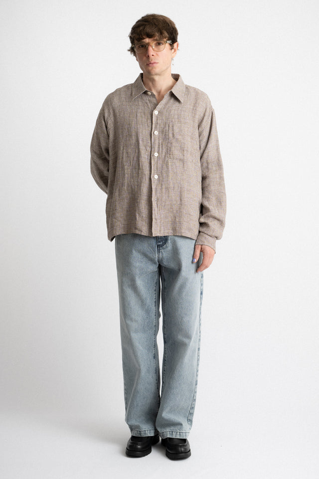 mfpen FW24 men's collection Priority Shirt Brown Linen Check Perfect Circle men's seasonal & consignment fashion shop