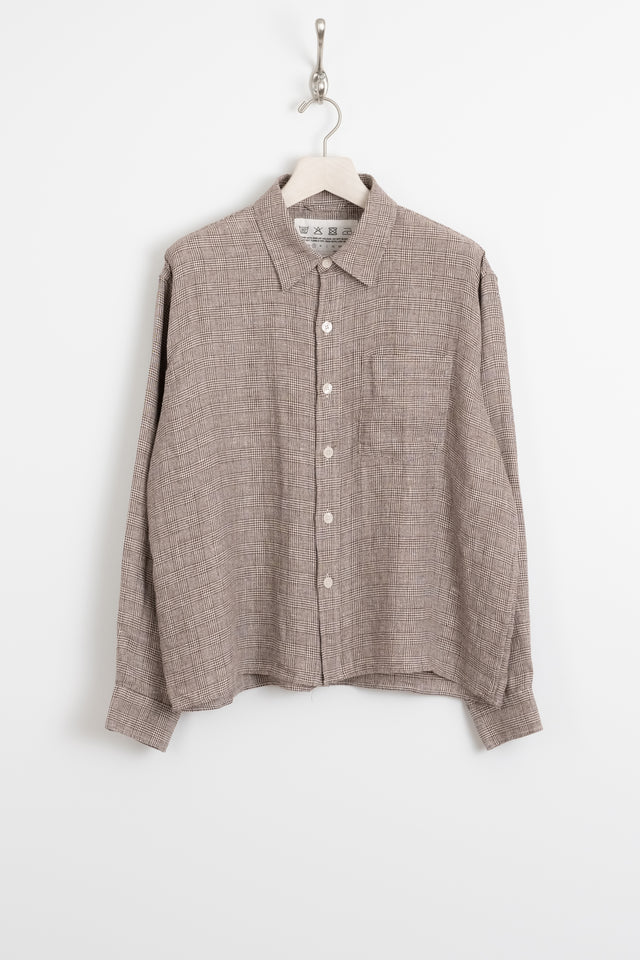 mfpen FW24 men's collection Priority Shirt Brown Linen Check Perfect Circle men's seasonal & consignment fashion shop