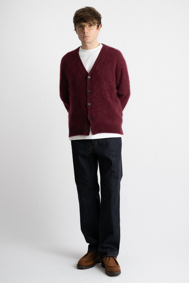 Kaptain Sunshine FW24 men's collection Royal Alpaca Knit Cardigan Burgundy Perfect Circle men's seasonal & consignment fashion shop