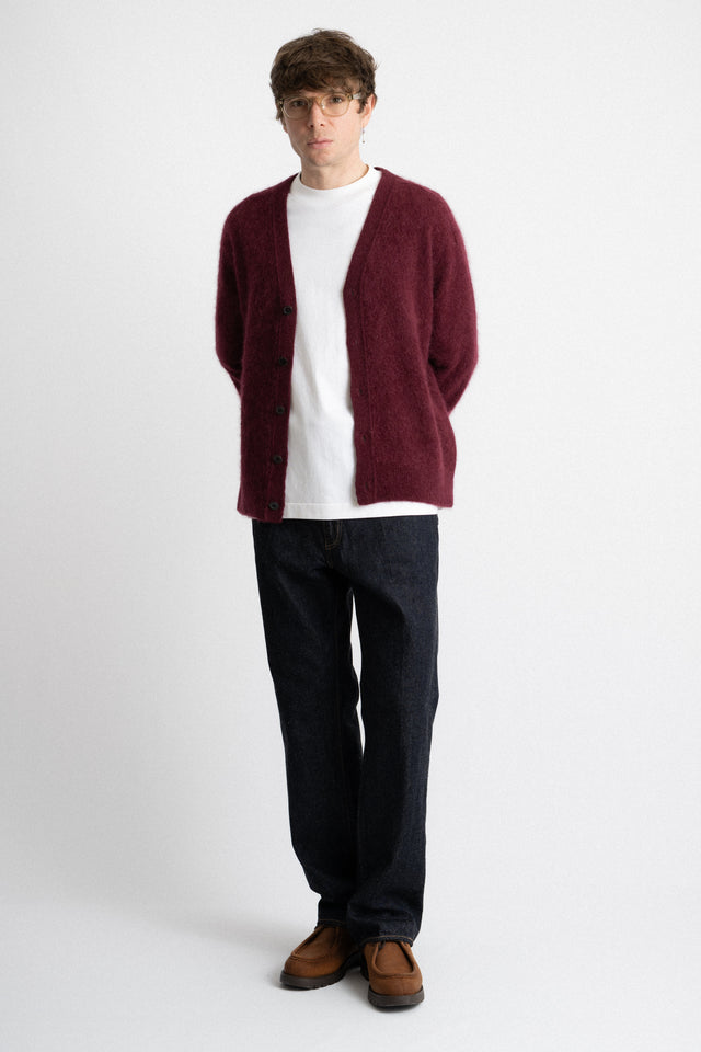 Kaptain Sunshine FW24 men's collection Royal Alpaca Knit Cardigan Burgundy Perfect Circle men's seasonal & consignment fashion shop