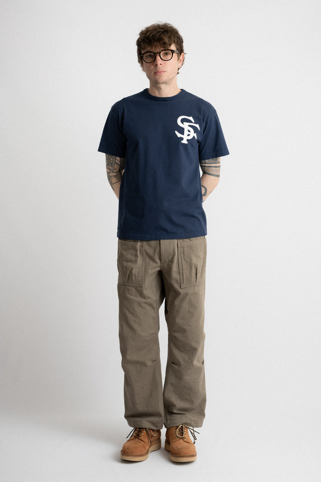 Sassafras Made in Japan SS24 Men's Collection SF Logo Type Tee 1/2 Navy Calculus Online Select Shop Canada