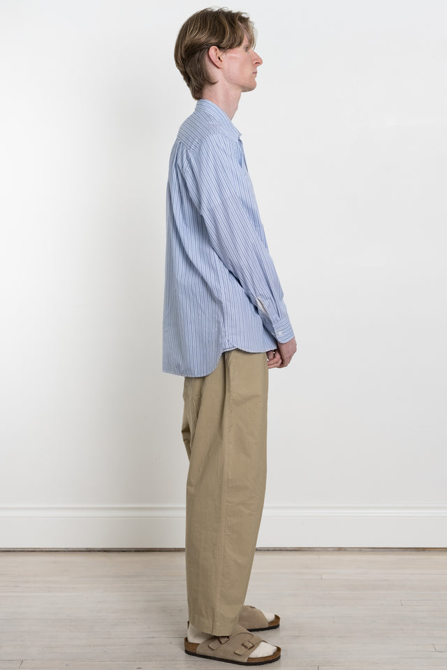 Universal Works SS24 Men's Collection Square Pocket Shirt Busy Stripe Cotton Blue / Navy Stripe Calculus Victoria BC Canada