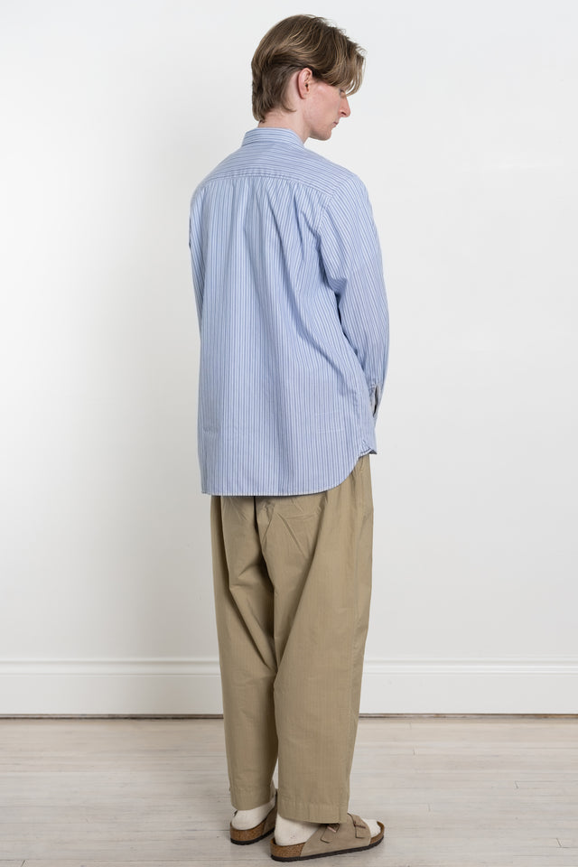 Universal Works SS24 Men's Collection Square Pocket Shirt Busy Stripe Cotton Blue / Navy Stripe Calculus Victoria BC Canada