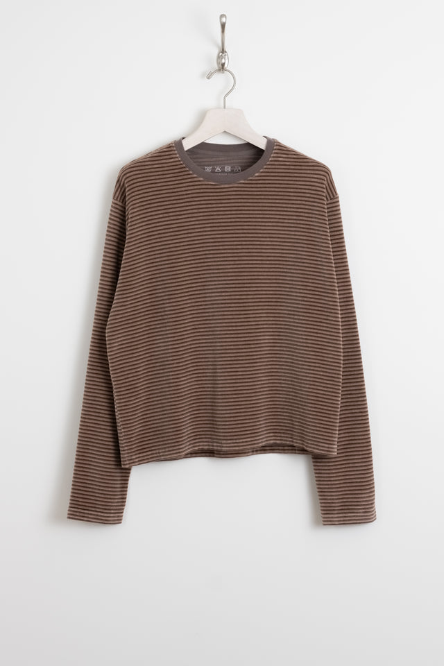 mfpen Copenhagen men's ss24 collection Striped Velvet Sweater Caramel Calculus online shop Canada