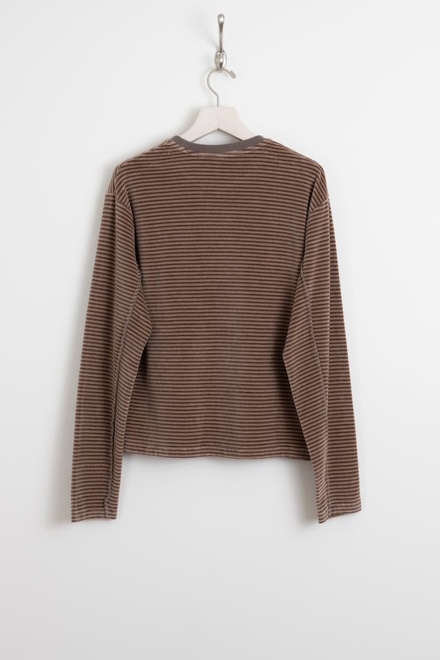 mfpen Copenhagen men's ss24 collection Striped Velvet Sweater Caramel Calculus online shop Canada