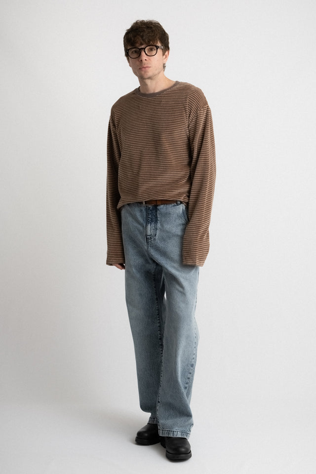 mfpen Copenhagen men's ss24 collection Striped Velvet Sweater Caramel Calculus online shop Canada