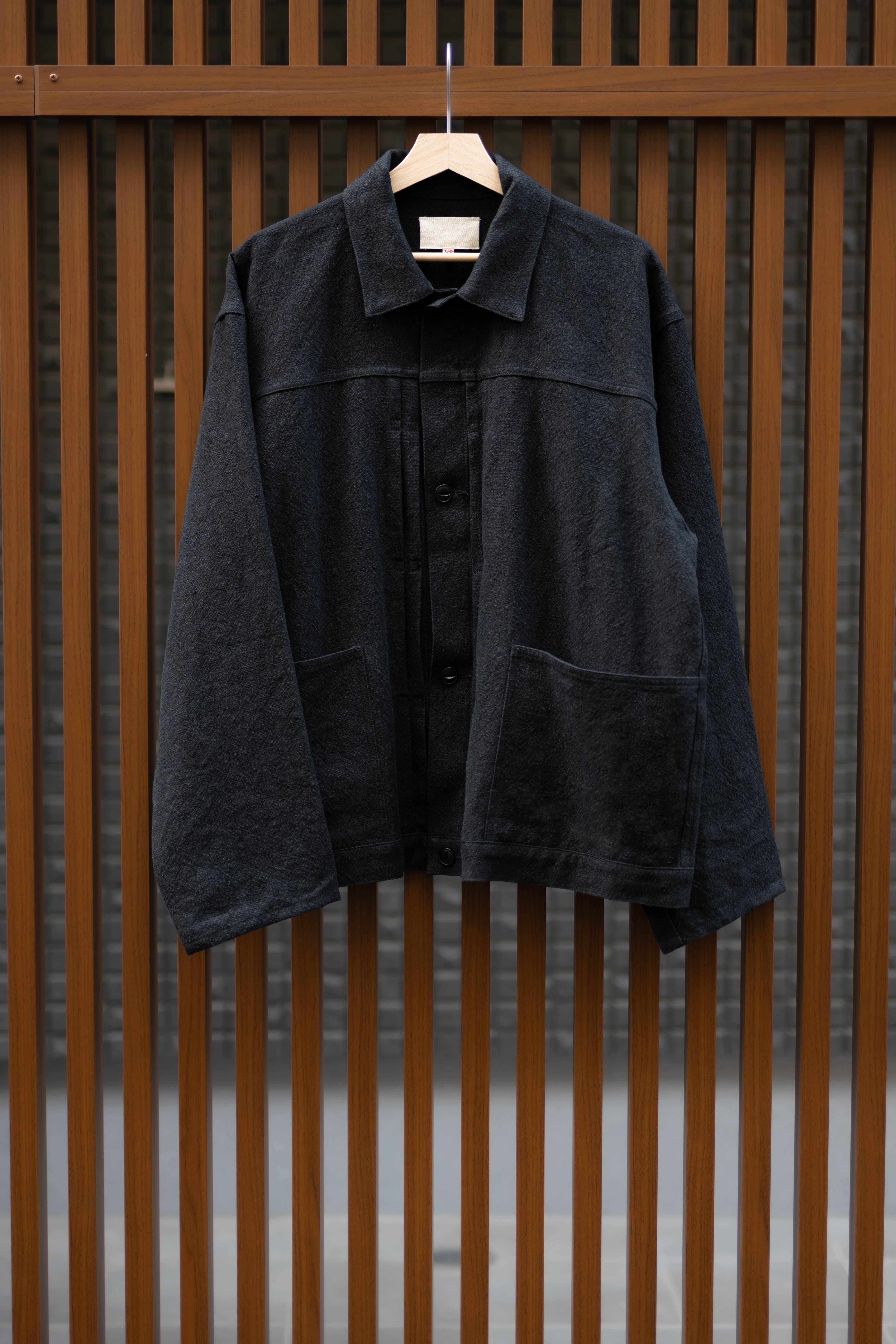 Yoko Sakamoto, Max High Count Hemp Pleats Jacket Black, Size M