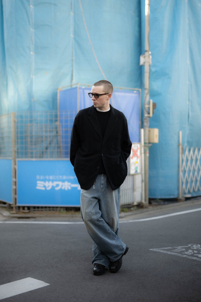 Yoko Sakamoto, Silk / Cotton Brushed Flannel Oversized Jacket Black